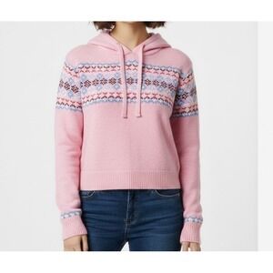 Aeropostale‎ Pink Fair Isle Knit Hoodie Sweater XL Cozy Casual